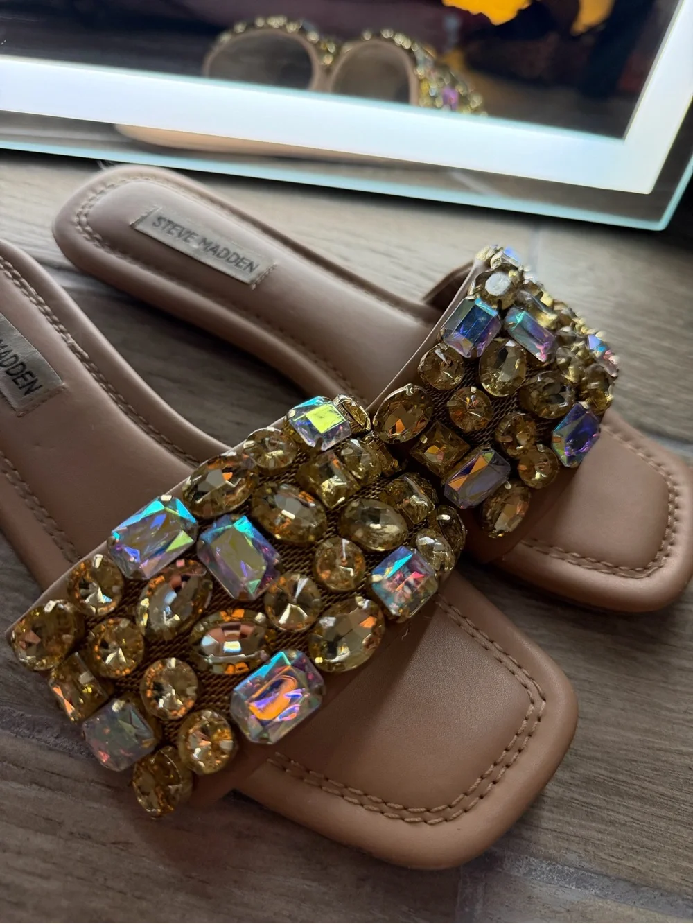 Steve Madden Tan Jeweled Sandals